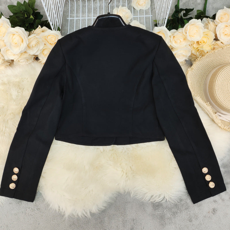 Women’s Wool Blend Short Jacket – Round Neck Solid Color Casual Lightweight Coat