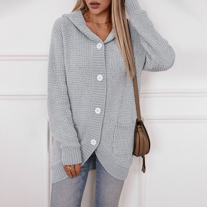 Women's Hooded Loose-Fit Mid-Length Knit Sweater