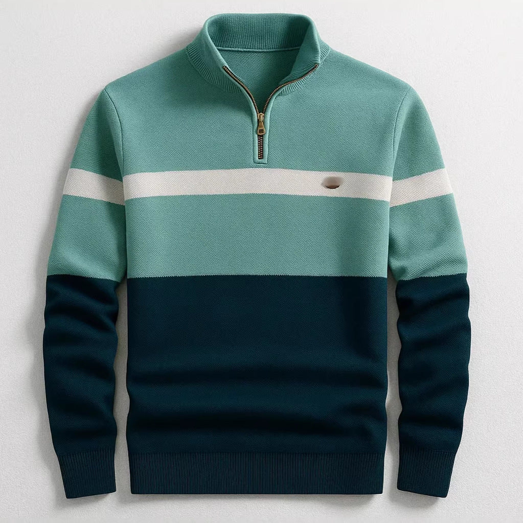 Men's Striped Half-Zip Pullover Sweater
