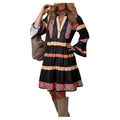 Fashion Print V-Neck Dress – Summer Ruffle A-Line Three-Quarter Sleeve Dress for Women