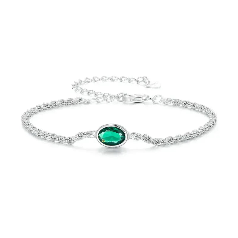 Sterling Silver Chopin Bracelet with Green Zircon – Adjustable