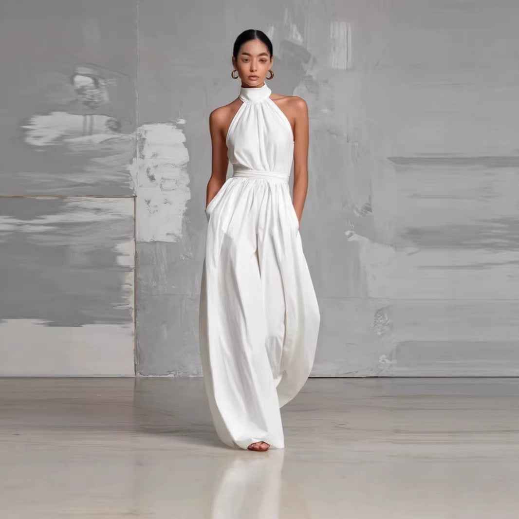 Fashionable And Elegant Belted Pleated Jumpsuit With A Cinched Waist