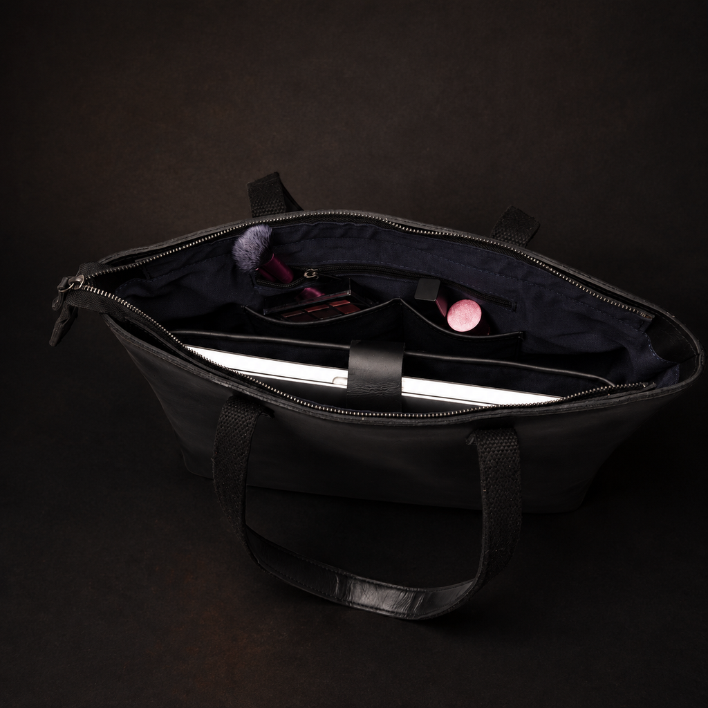 Classic Black Leather Tote Bag
