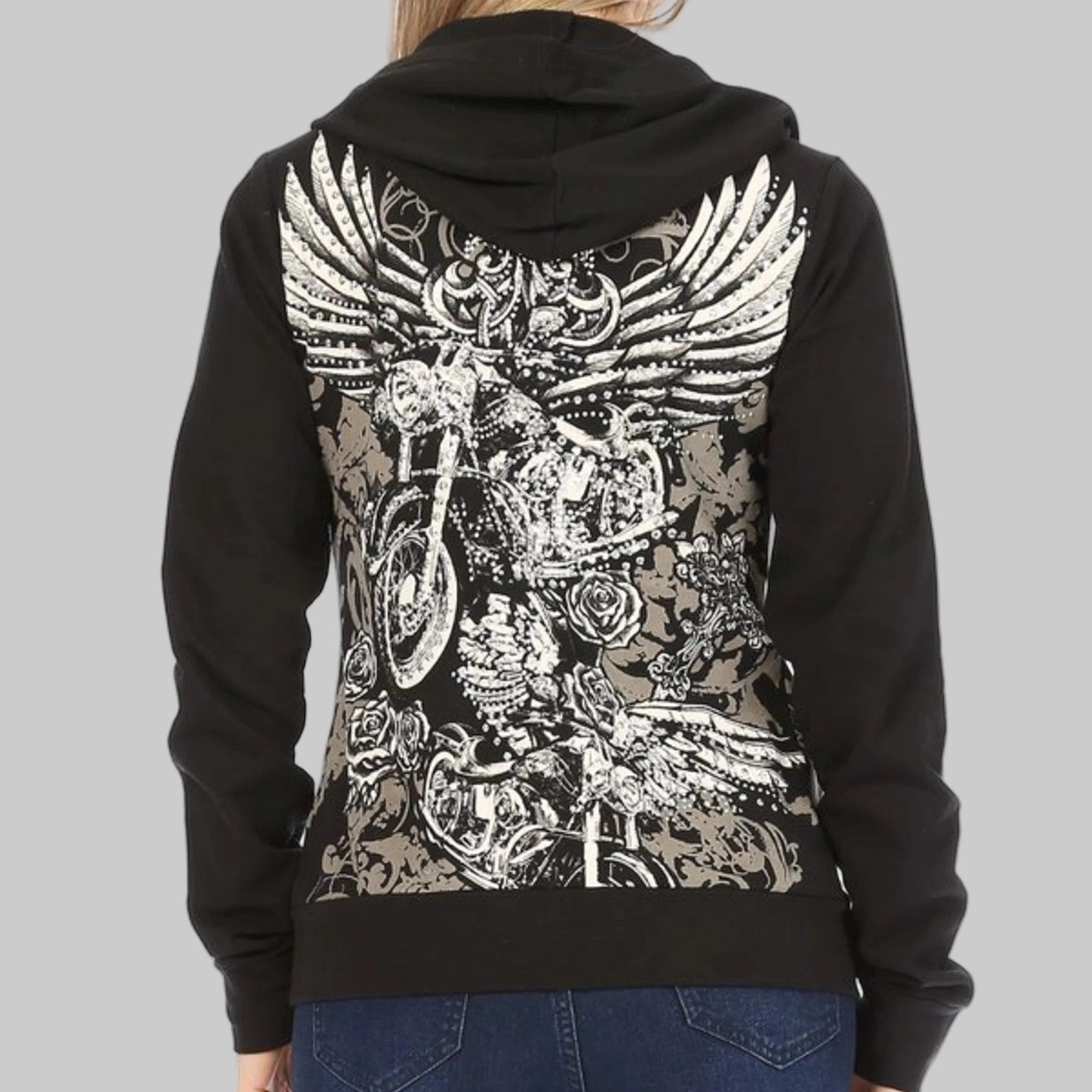 Women's Zip Up Hoodie with Angel Wings Print