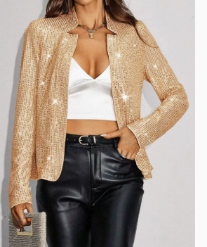 Women's Stand-Collar Cropped Sequin Jacket
