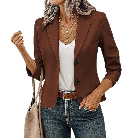 Women’s Solid Color Long Sleeve Blazer Cardigan – Casual Slim-Fit Suit Jacket