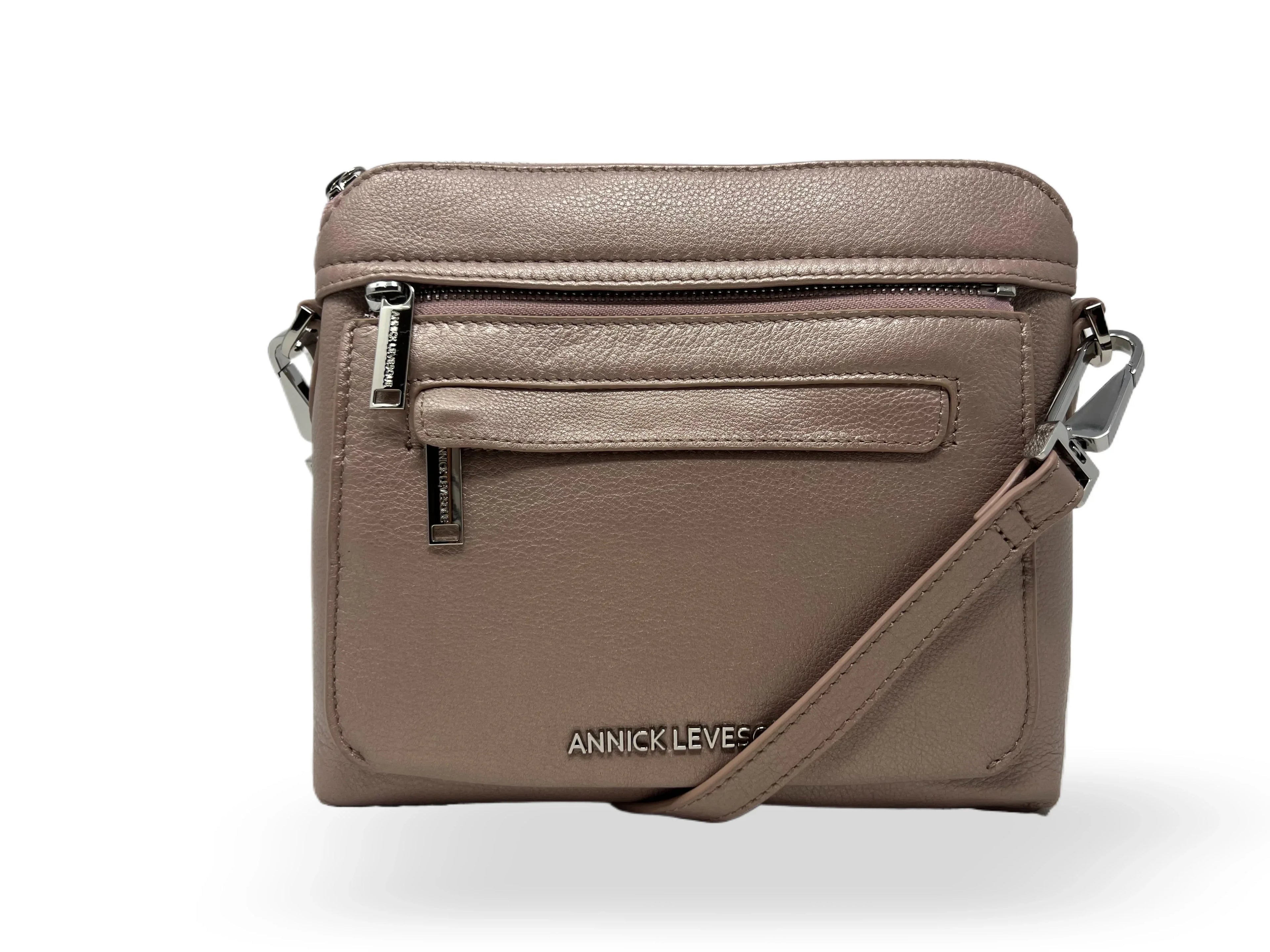 Petit Sac à Bandoulière en Cuir Rose Platine, Brigitte