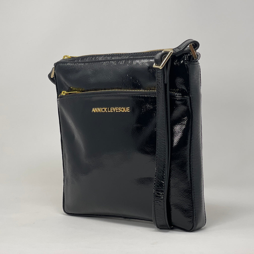 Sac à Bandoulière en cuir Noir vernis | Gisèle