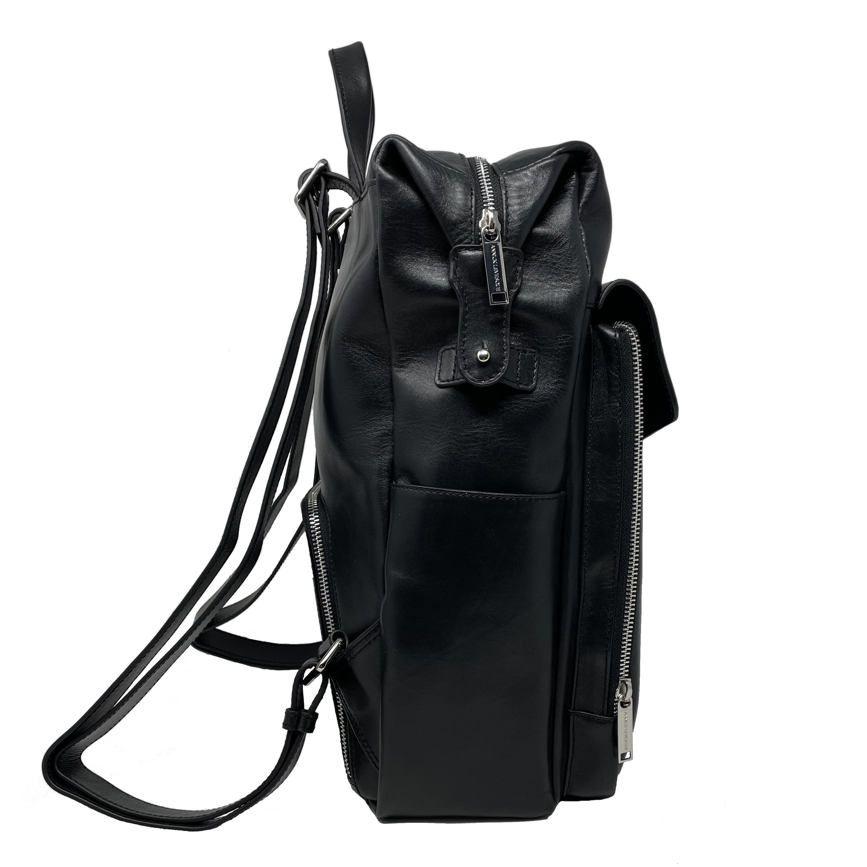 Grand Sac à dos en Cuir véritable Noir | Léanne