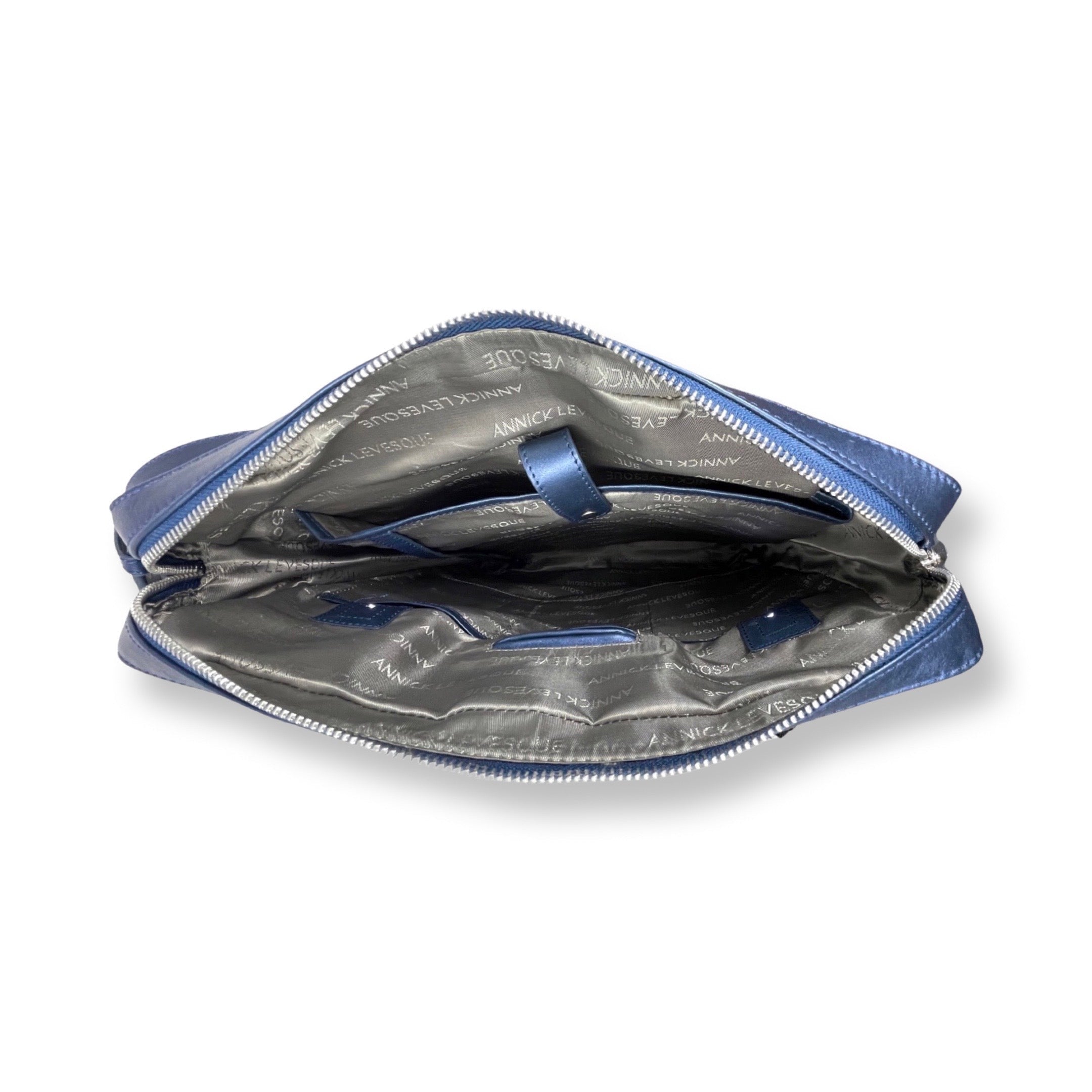Sac d’ordinateur en cuir à bandoulière bleu marine | MalKa
