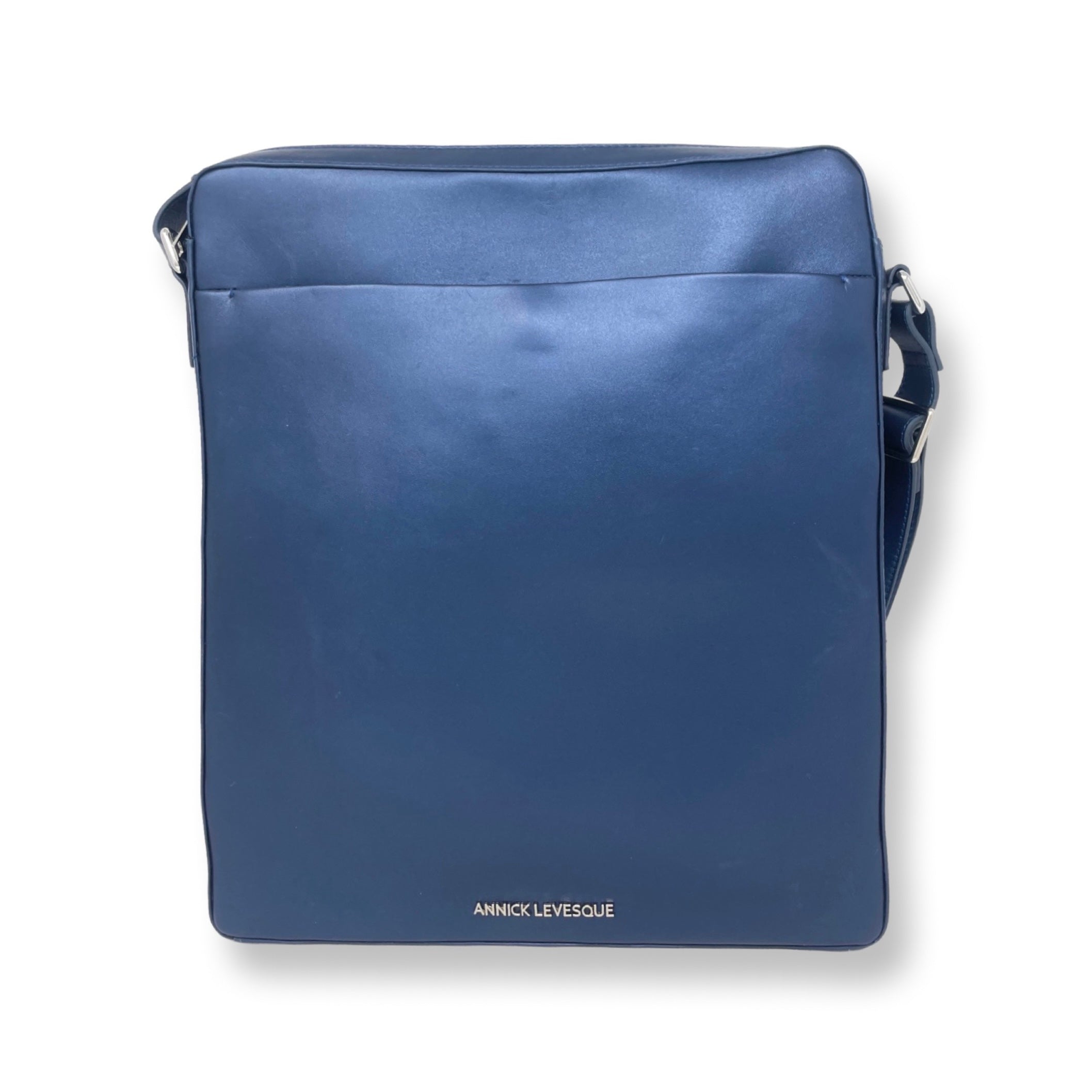 Sac d’ordinateur en cuir à bandoulière bleu marine | MalKa