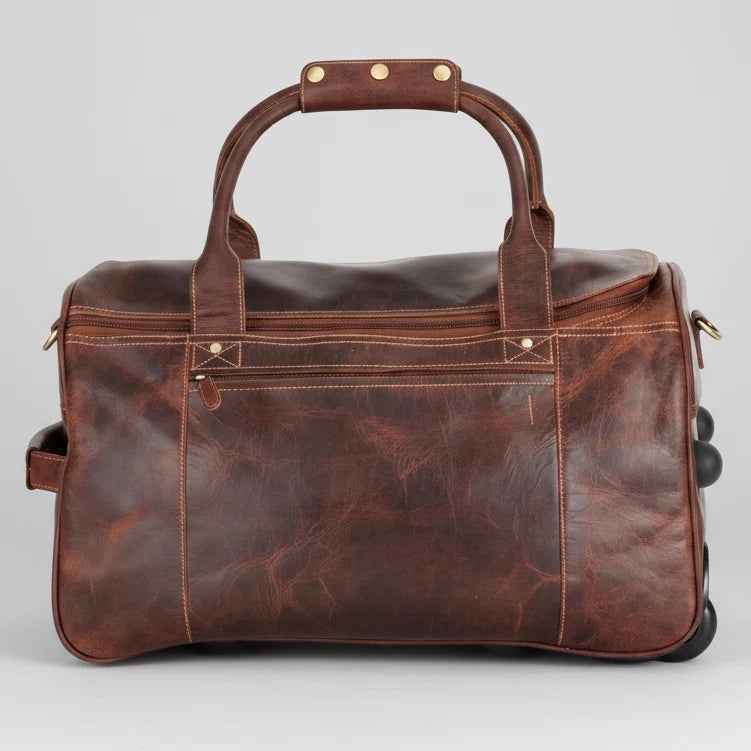 Greenwood Leather Wheeled Duffel Bag. Vintage Sandel Travel Trolley