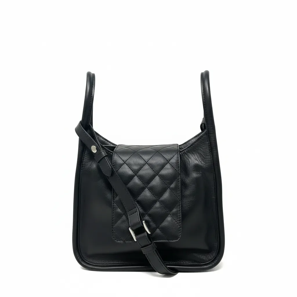 Sac à main en Cuir Noir, 2-en-1, Bianca