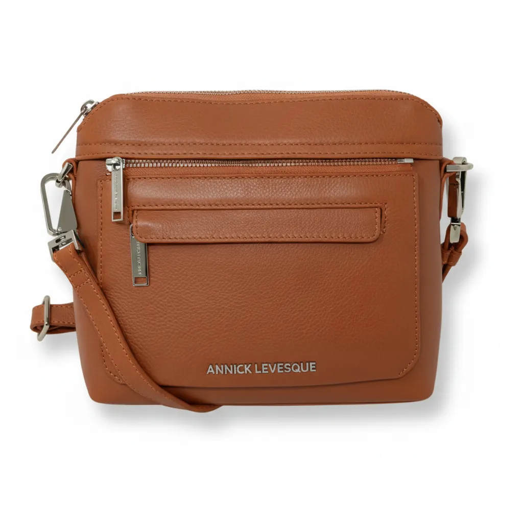 Petit Sac à Bandoulière en Cuir Cognac, Brigitte
