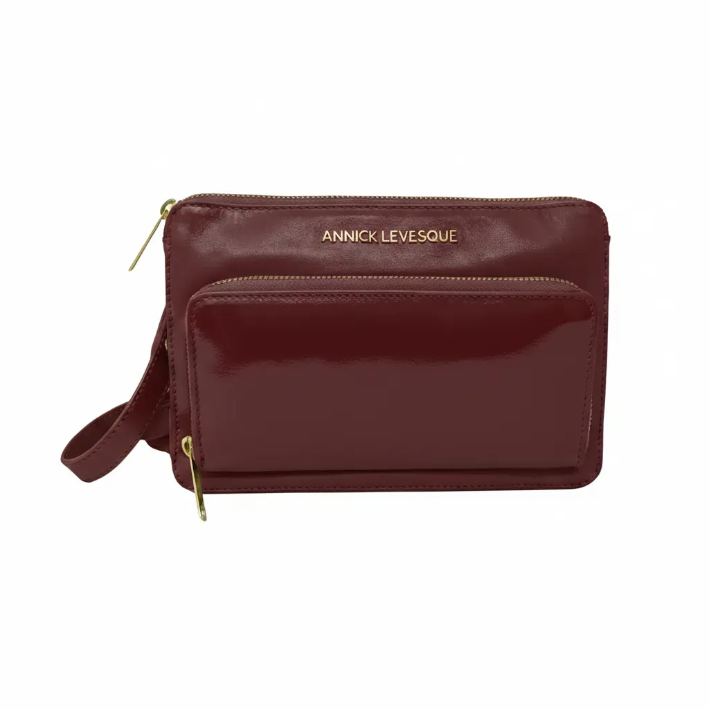 Petit sac à main-portefeuille en Cuir Véritable rouge bordeaux vernis, Carmen