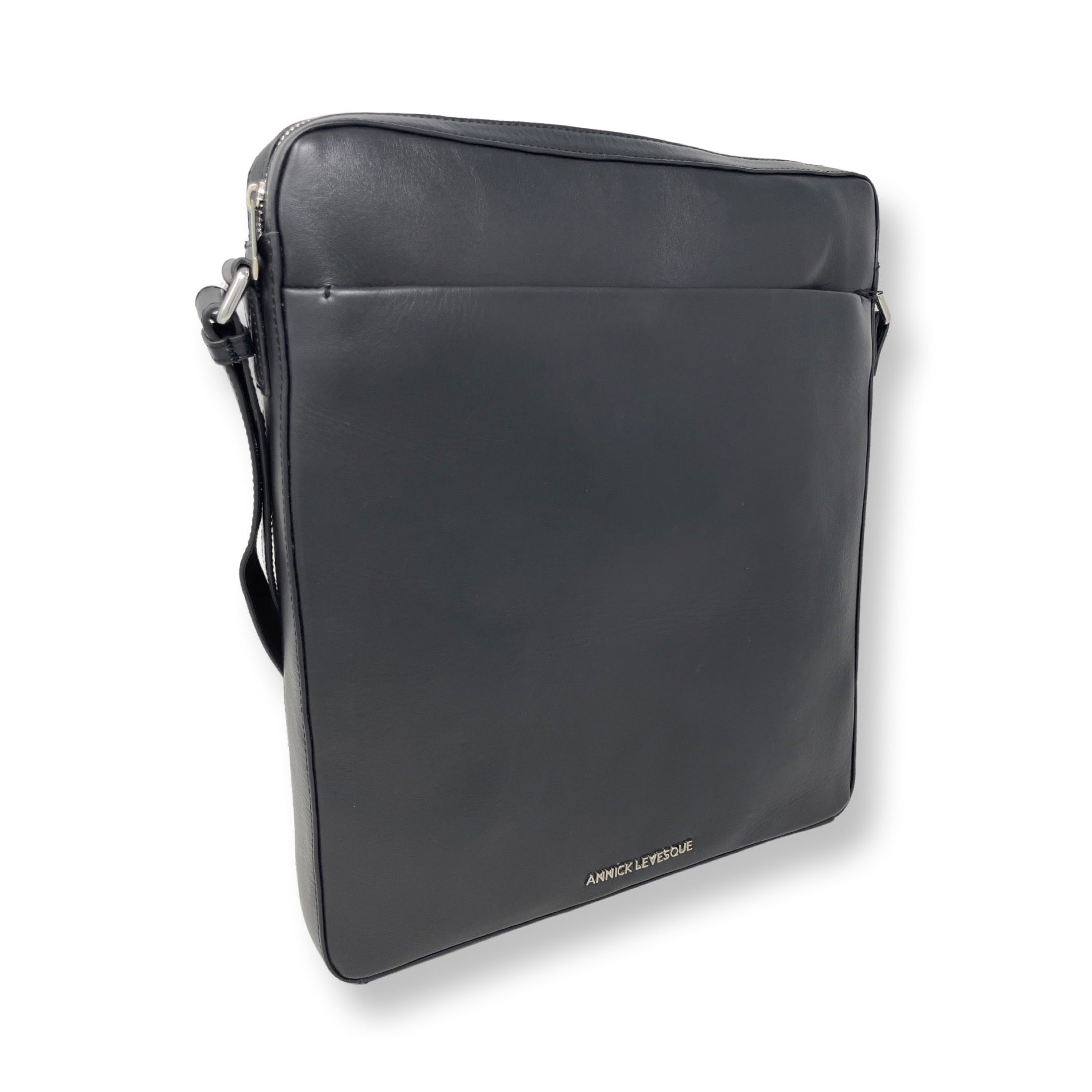 Sac d’ordinateur en cuir à bandoulière noir | MalKa