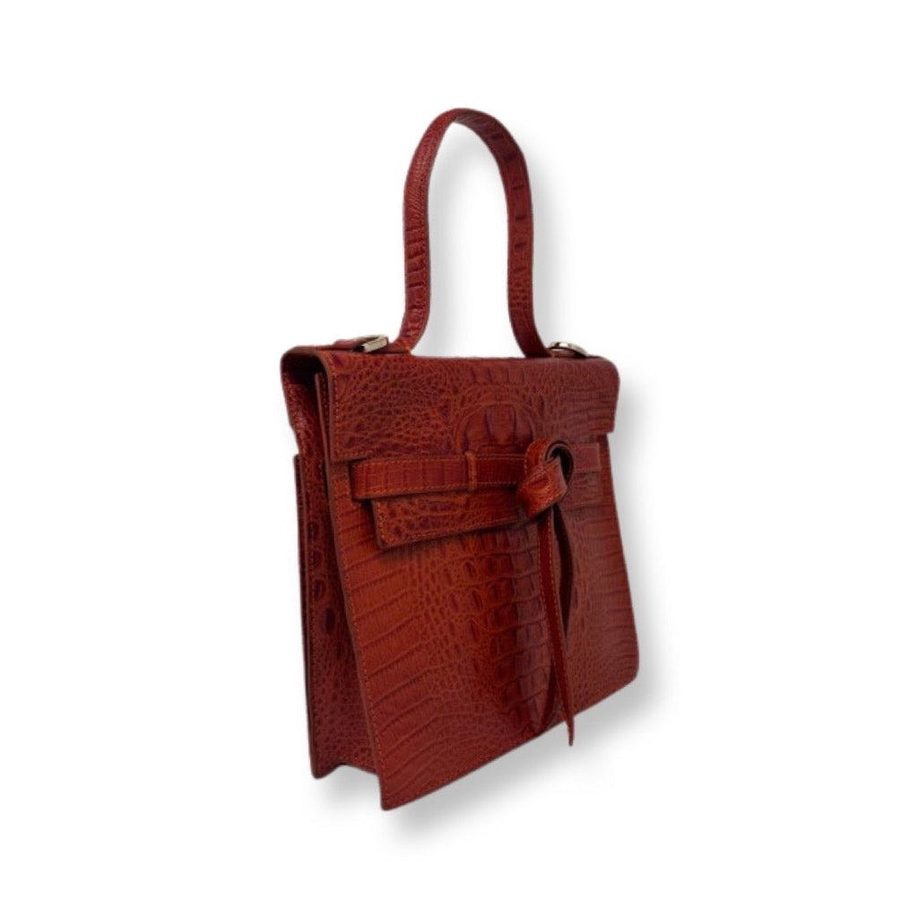 Sac à main en cuir véritable Roxanne, Rouge embossé croco