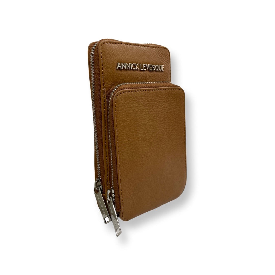Petit sac à bandoulière en cuir tan - Marie-Josée