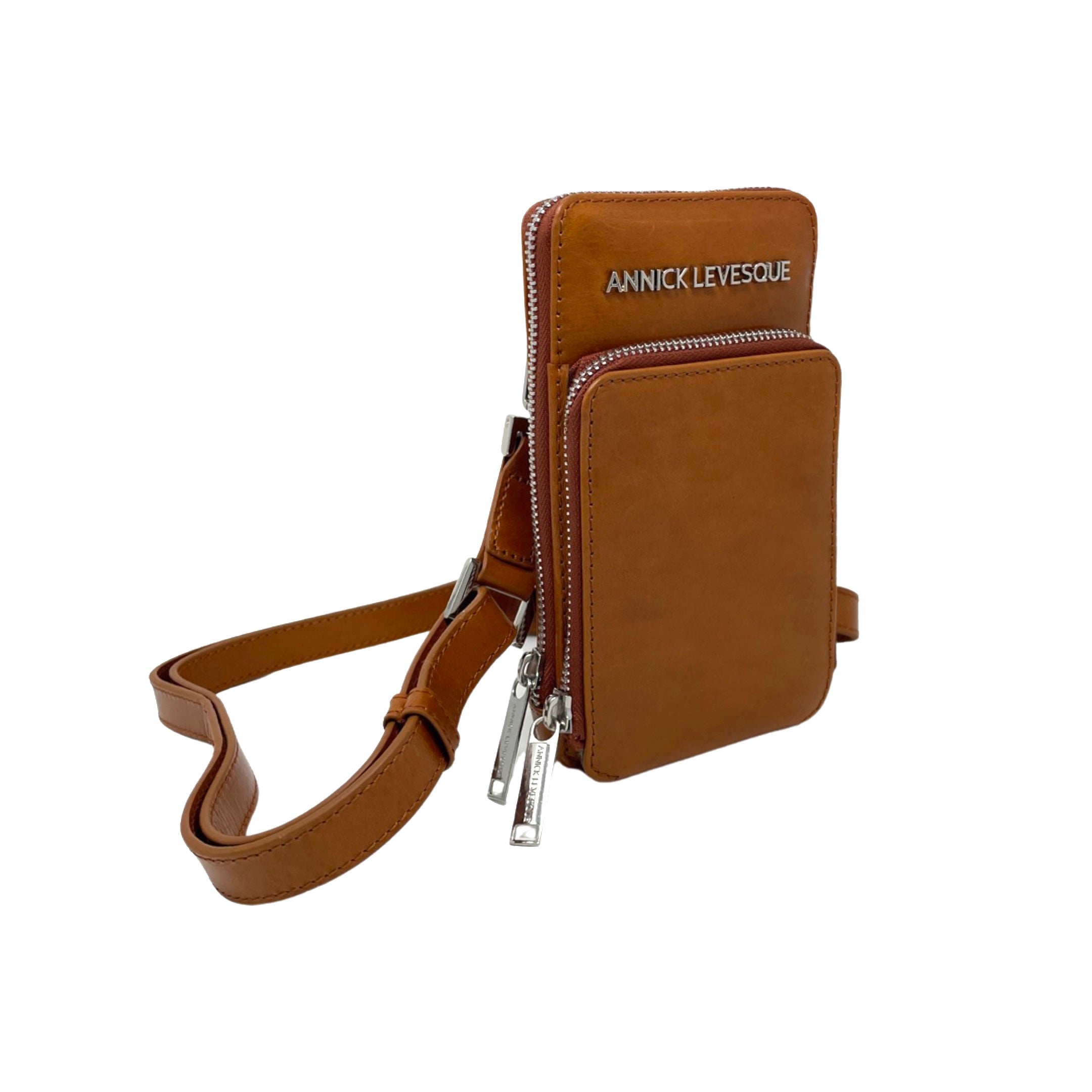 Petit sac à bandoulière en cuir cognac - Marie-Josée
