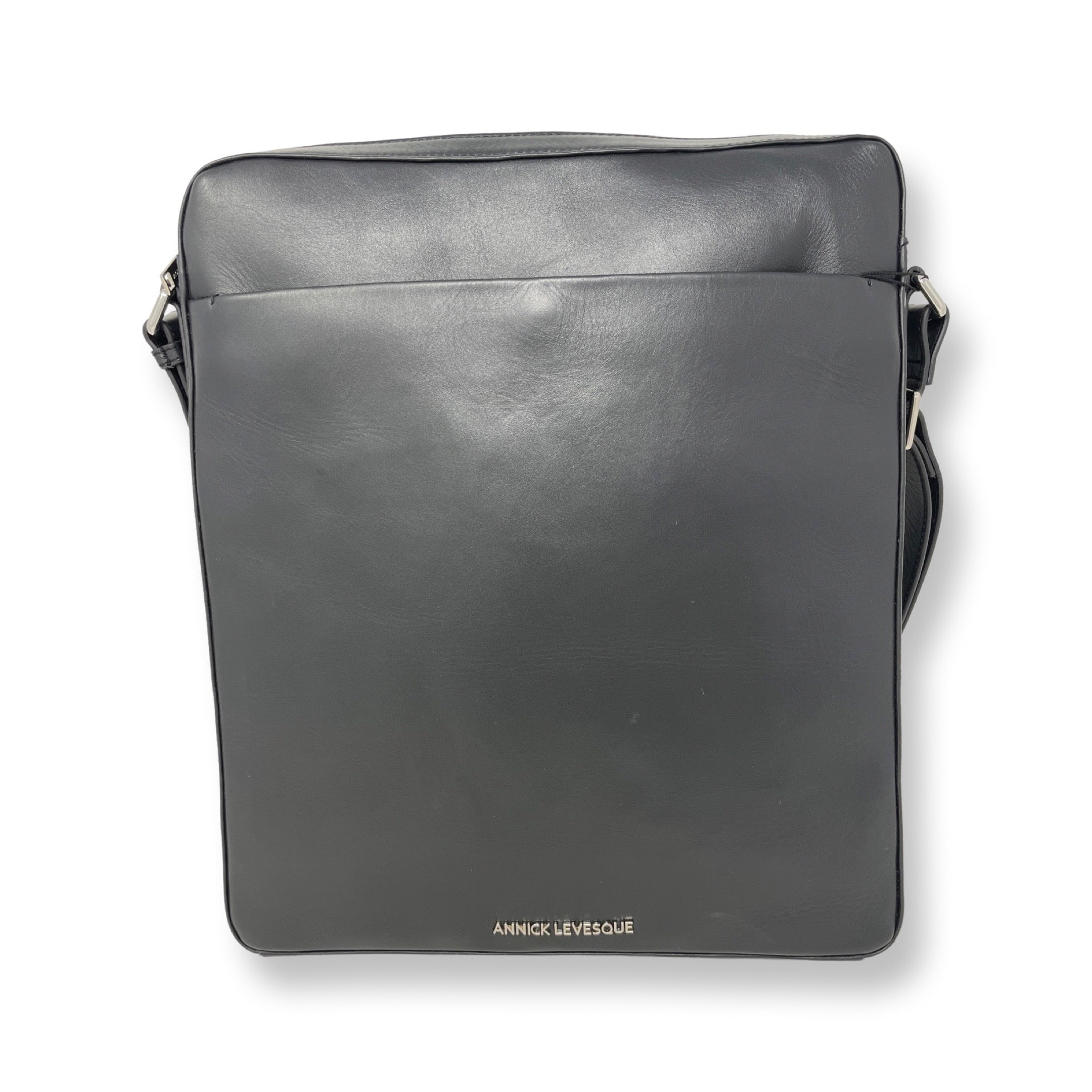 Sac d’ordinateur en cuir à bandoulière noir | MalKa