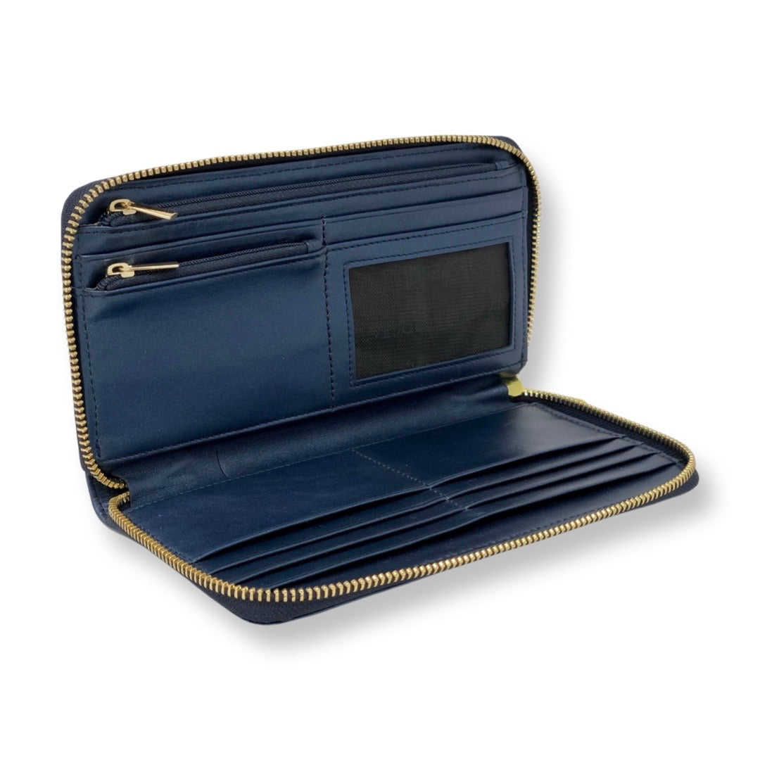 Portefeuille en cuir bleu marine - Anna