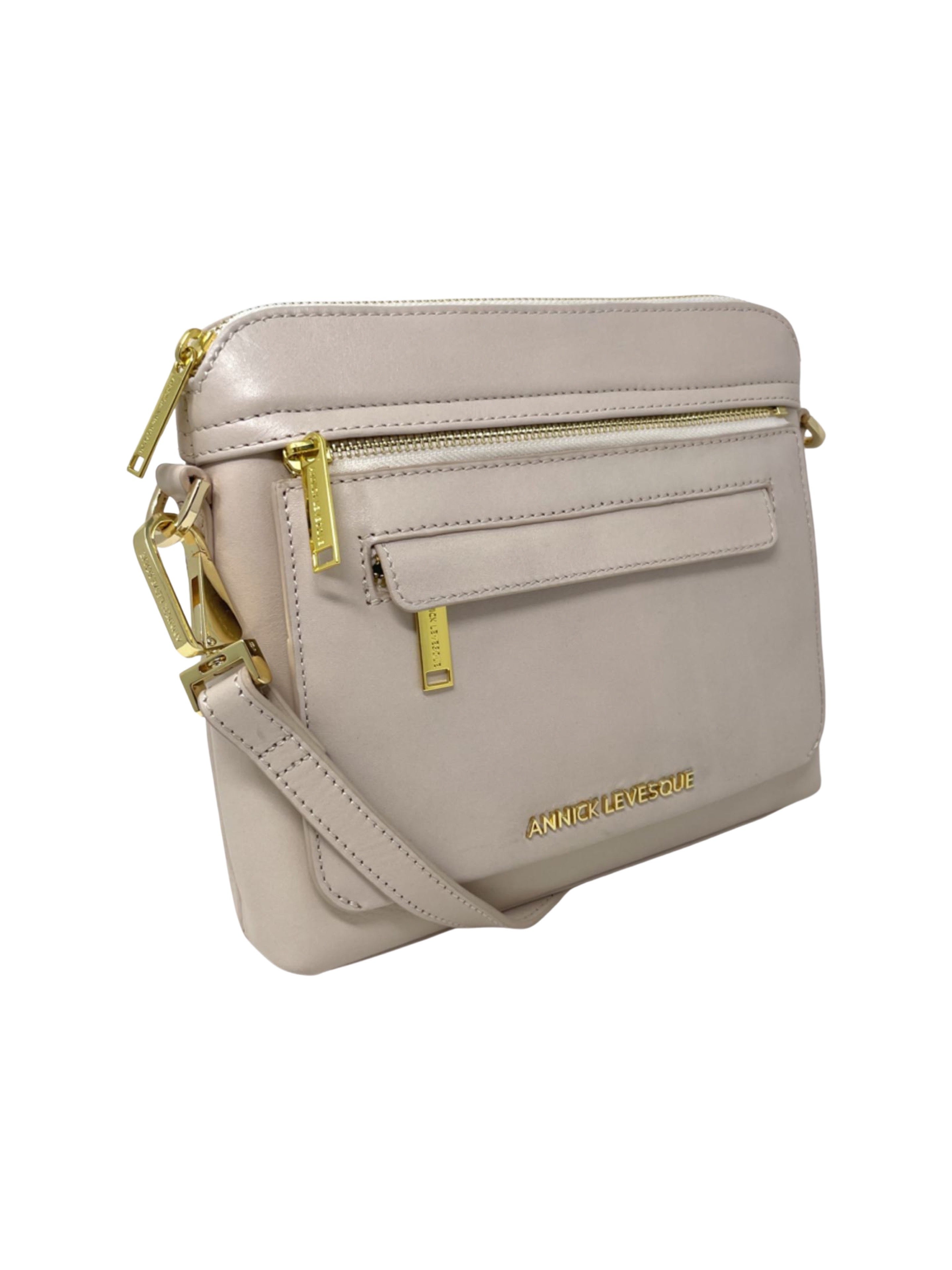 Petit sac à bandoulière en cuir rose poudre, Brigitte