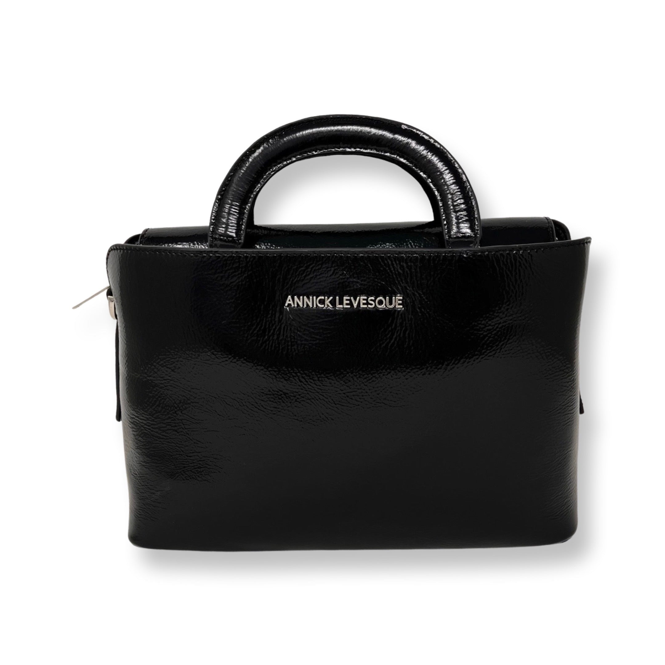 Sac à main en cuir Clarence Moyen, deux en un, Noir Patin
