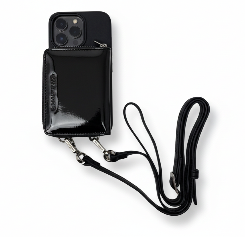 Porte-cartes en cuir Maylia, Noir Vernis BPS