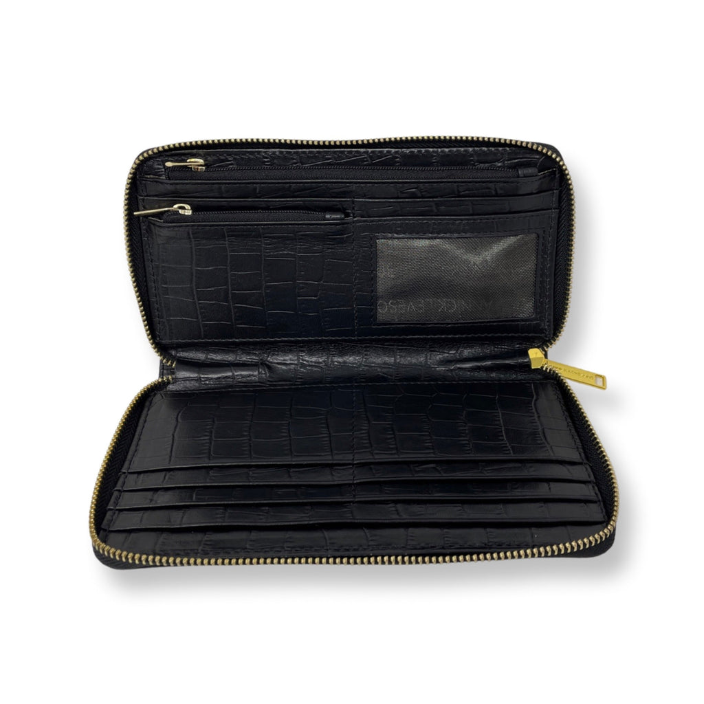 Portefeuille en cuir Anna, Noir Croco