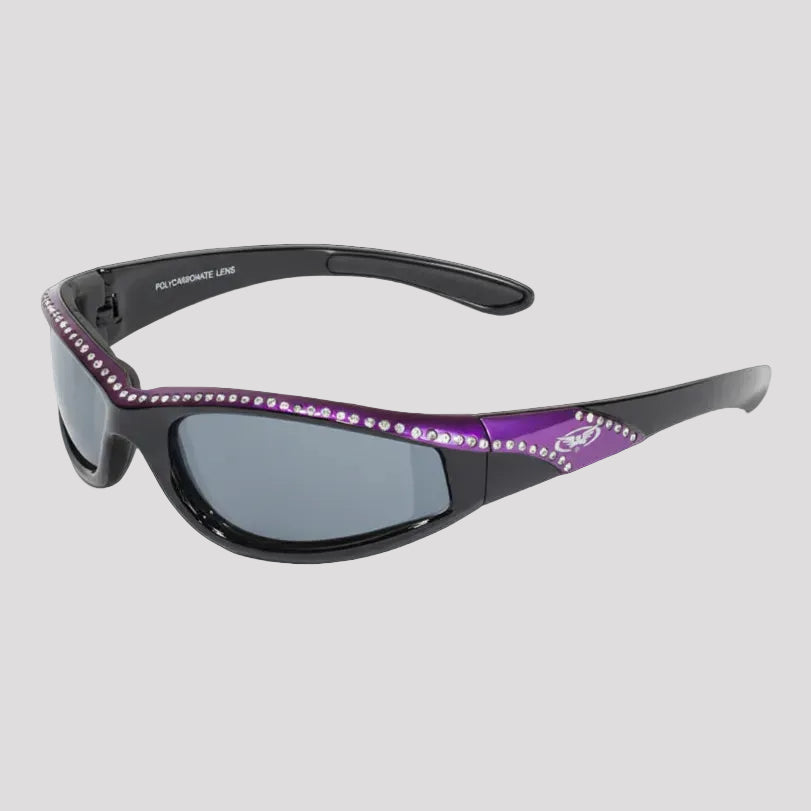 Global Vision Marilyn Women’s Rhinestone Motorcycle Sunglasses. Foam Padded Bling Riding Glasses with Shatterproof Flash Mirror Lenses