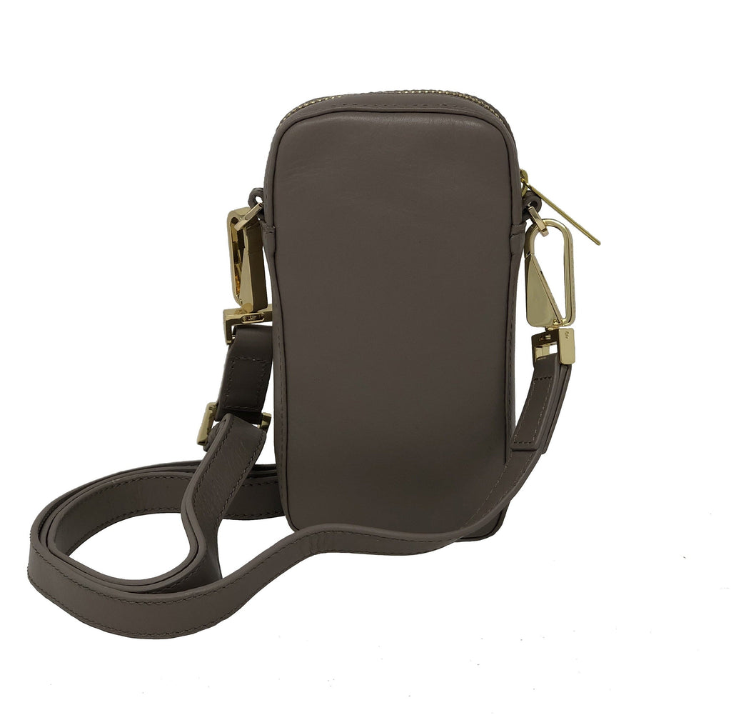 Petit Sac à bandoulière en Cuir Véritable Taupe, Marie-Pierre