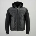 Milwaukee Leather Men's Black Leather Vest with Reflective Skulls & Full Hoodie Liner