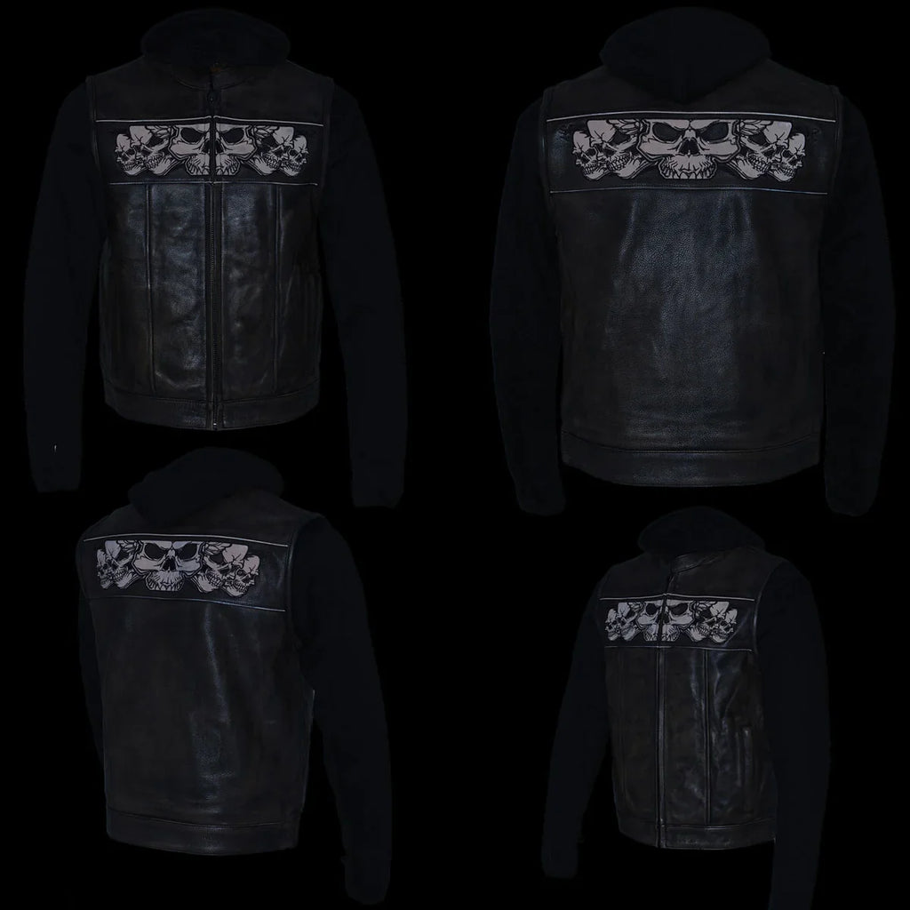 Milwaukee Leather Men's Skull Hoodie Leather Vest | 2-in-1 Moto Vest