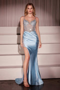 SOFT SATIN FITTED DRESS WITH CRYSTAL EMBELLISHED