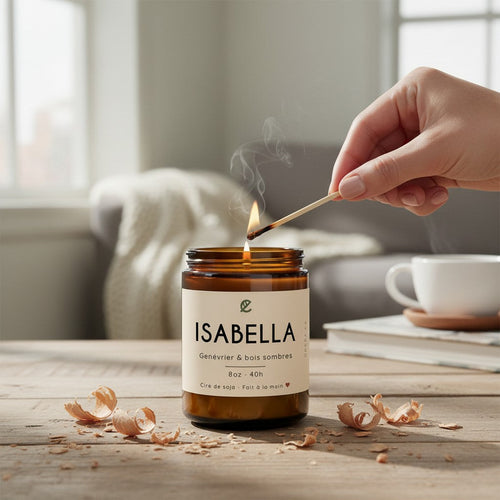 Bougie de soya ISABELLA genévrier et bois sombres