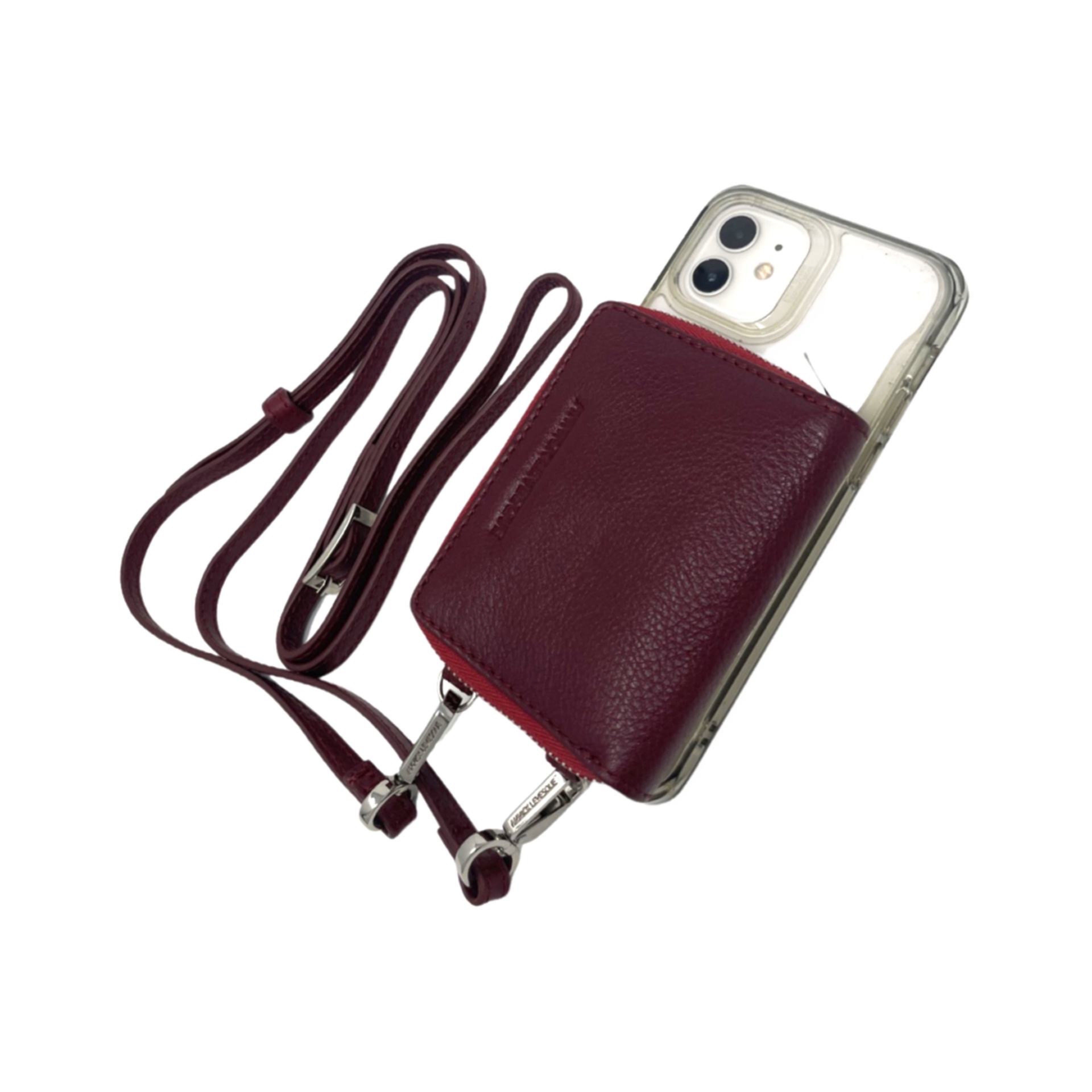 Porte-cartes en cuir Maylia, Rouge Bordeaux