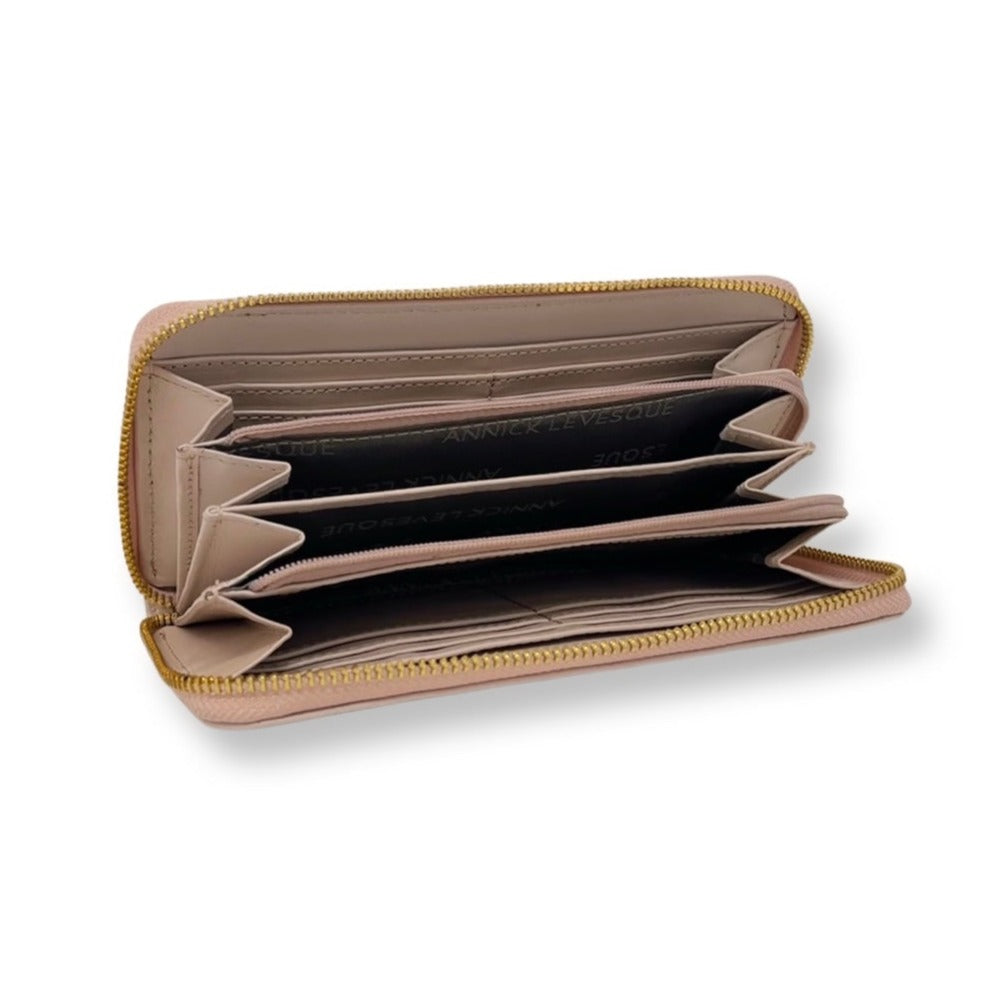 Portefeuille en cuir véritable Rose Blush, Carla