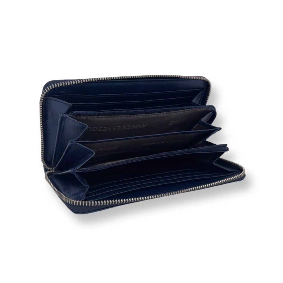 Portefeuille en cuir véritable Bleu Marine, Carla