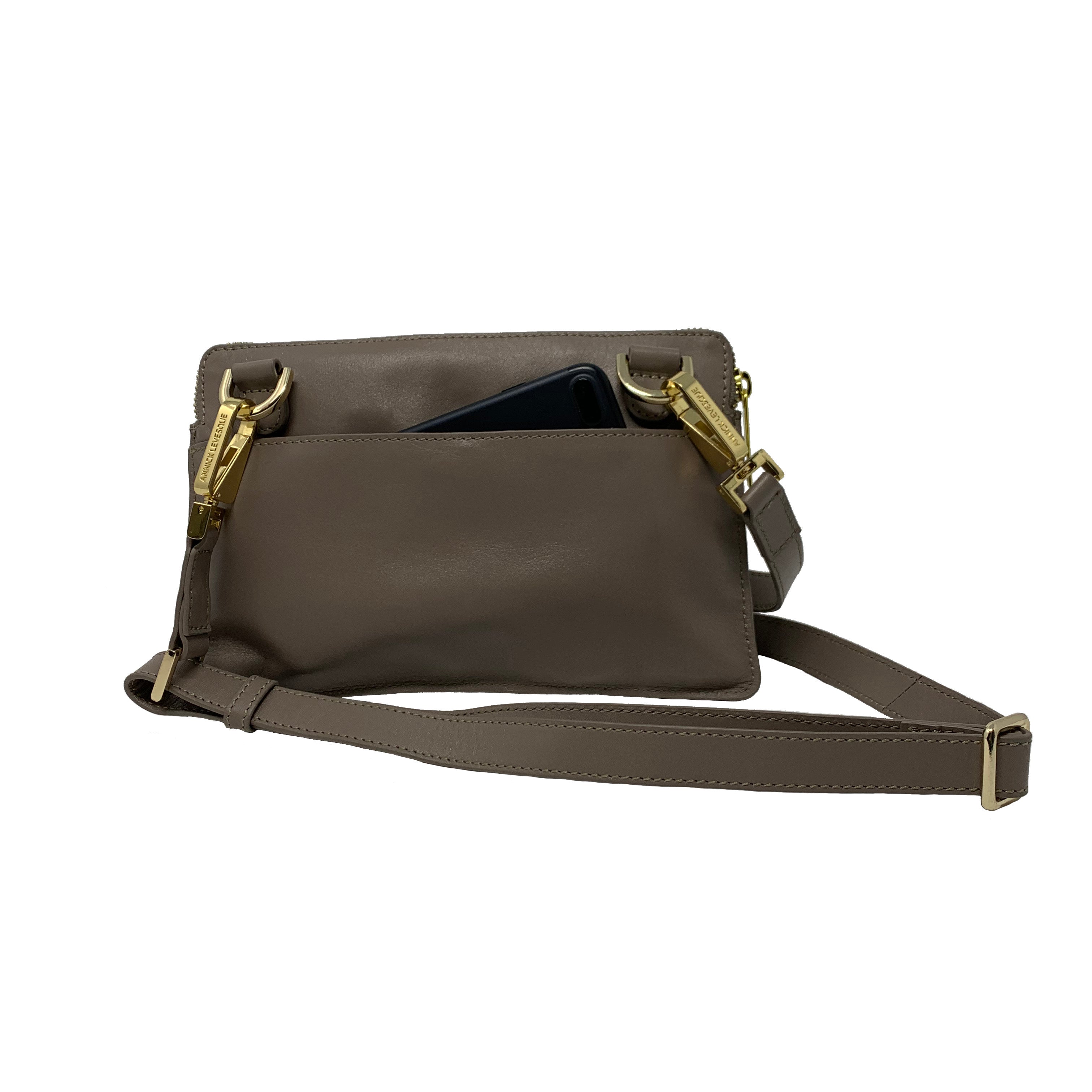 Petit sac bandoulière en cuir taupe - Anita