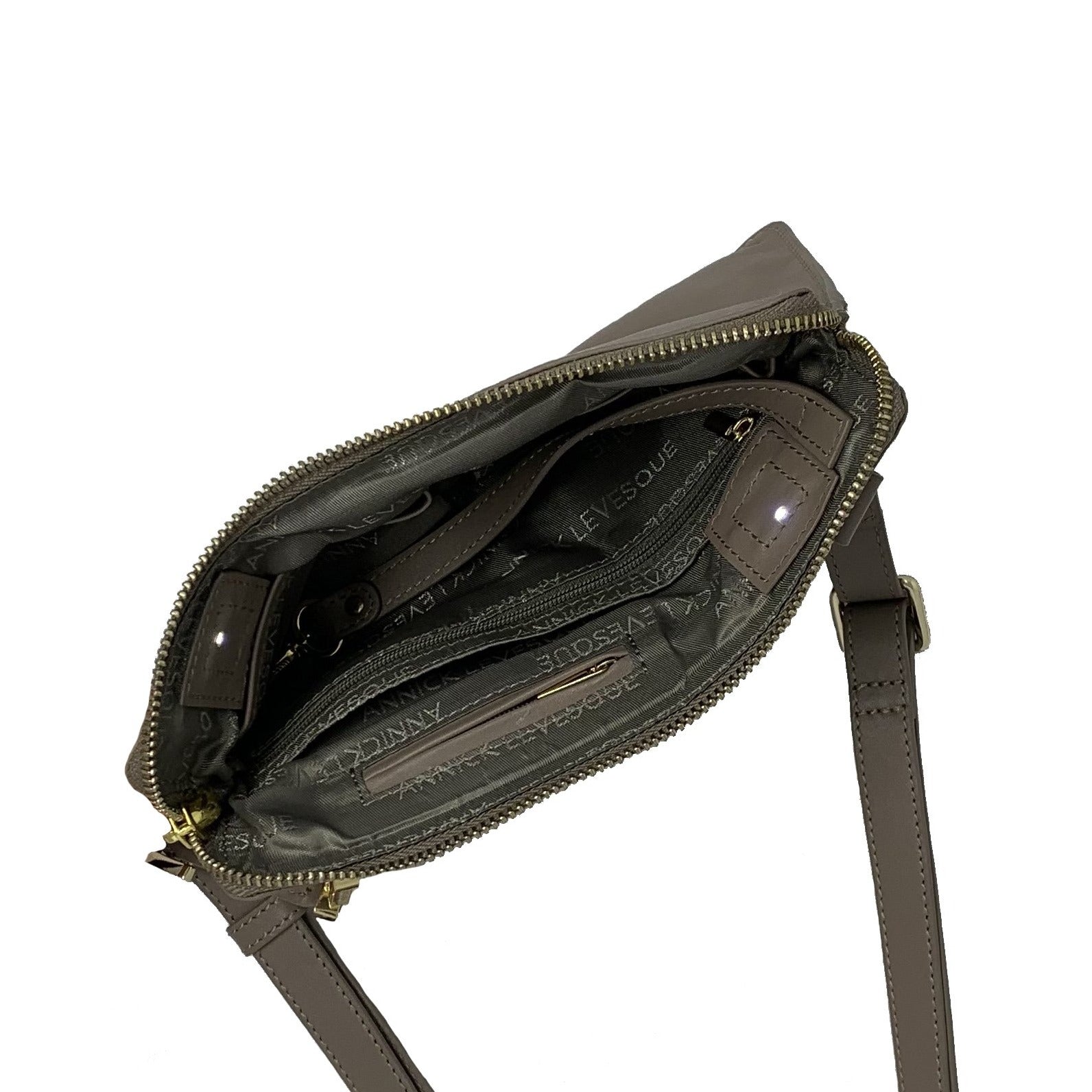 Petit sac bandoulière en cuir taupe - Anita