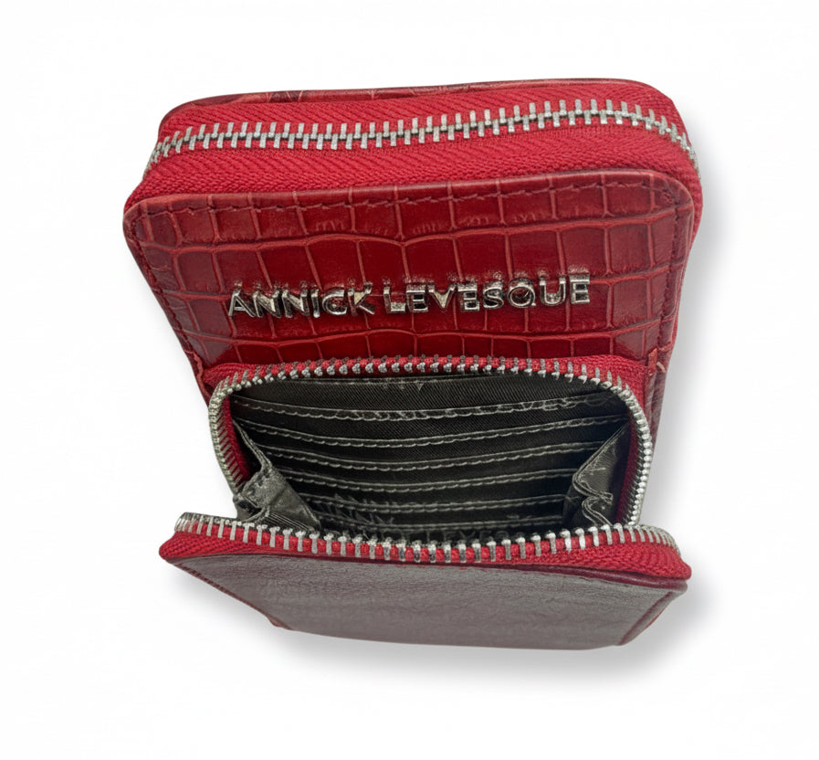 Petit Sac à bandoulière Rouge Bordeaux Croco | Marie-Josée
