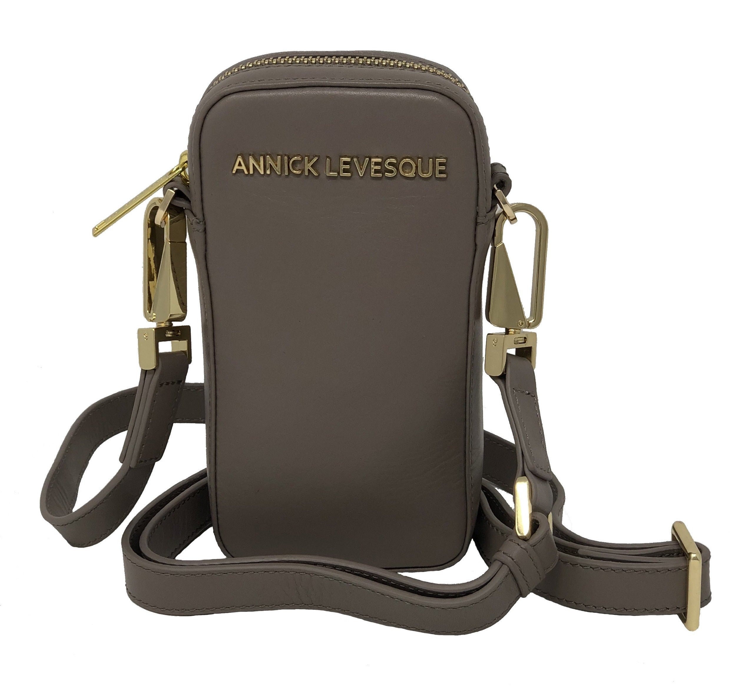 Petit Sac à bandoulière en Cuir Véritable Taupe, Marie-Pierre