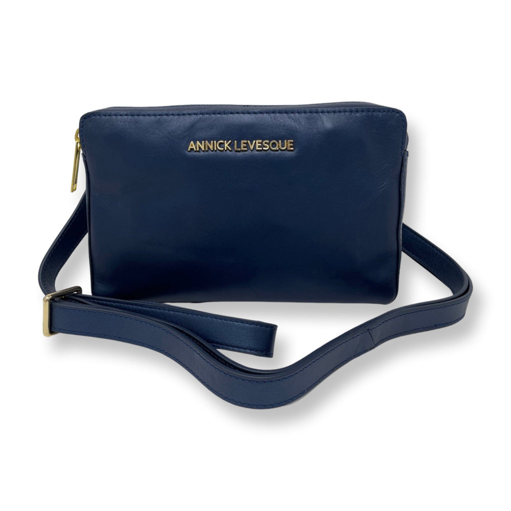 Petit sac bandoulière en Cuir Bleu Marine, Annie
