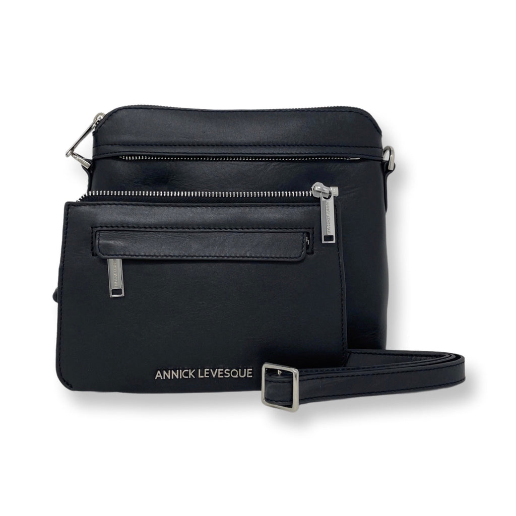 Petit sac à bandoulière en cuir noir - Brigitte - PRÉCOMMANDE