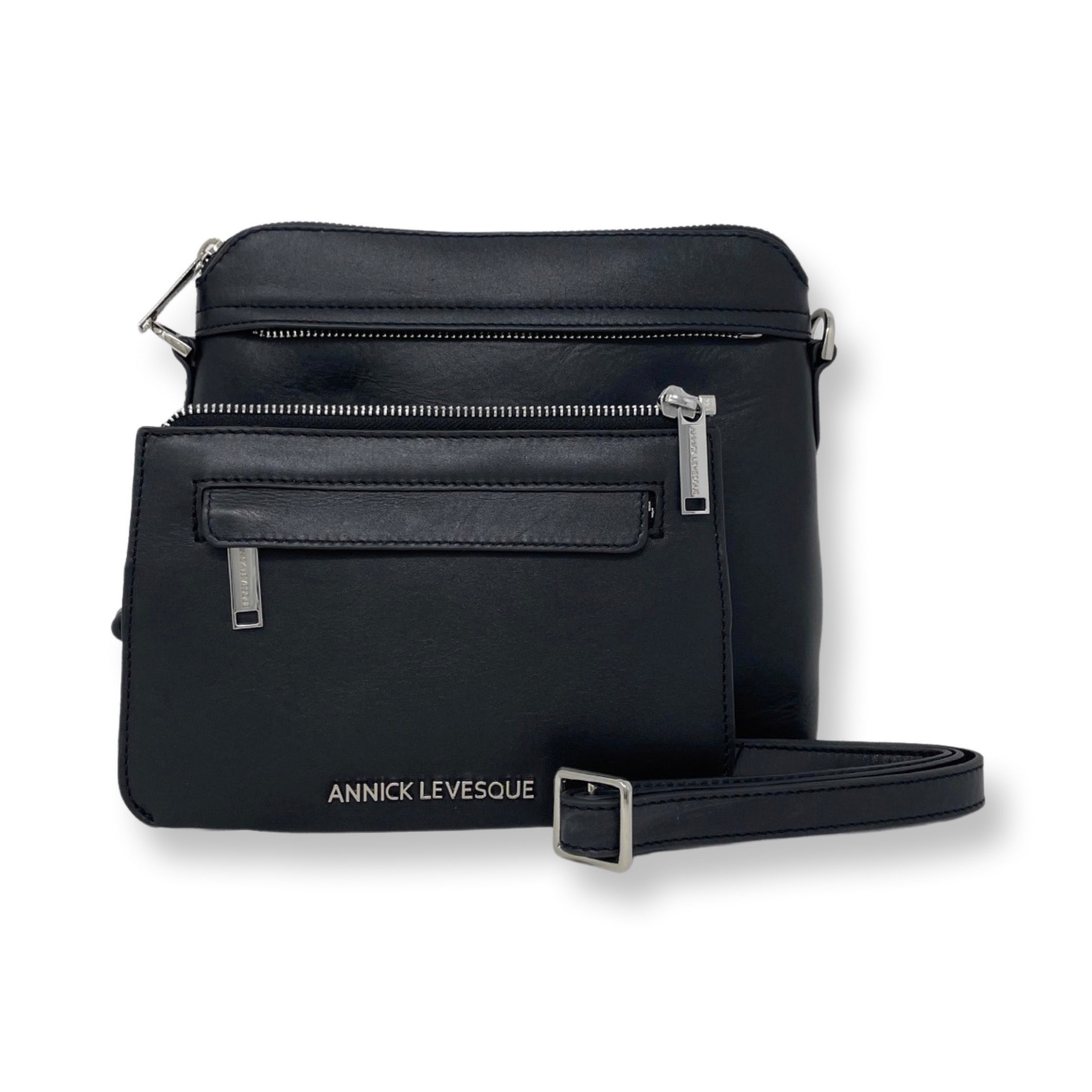 Petit sac à bandoulière en cuir noir - Brigitte - PRÉCOMMANDE