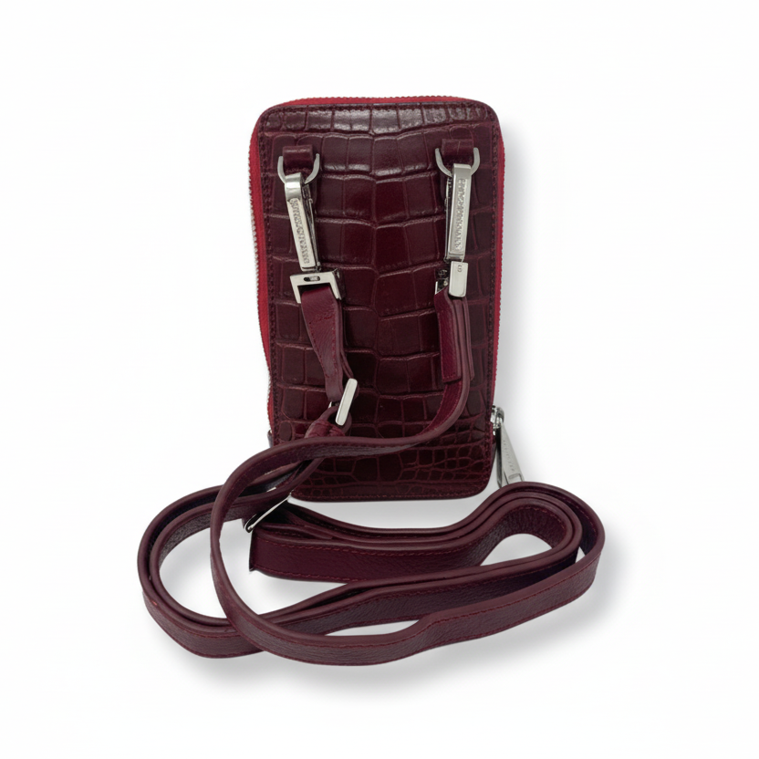 Petit Sac à bandoulière Rouge Bordeaux Croco | Marie-Josée
