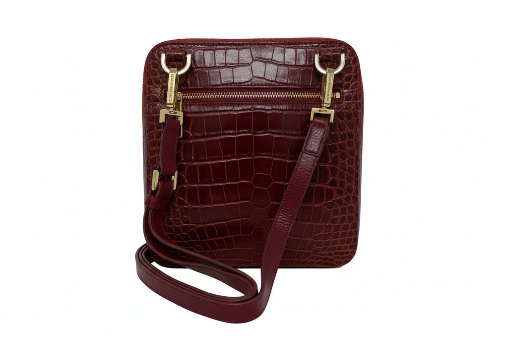 Sac à dos en Cuir Rouge Bordeaux Croco, Alice