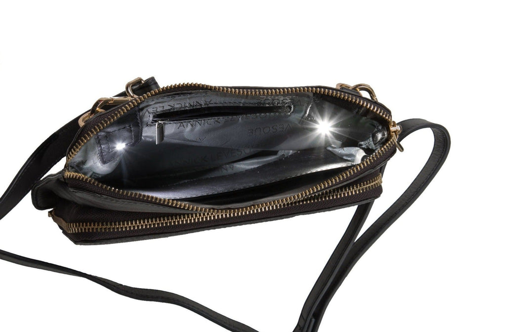 Petit sac à Bandoulière Portefeuille en Cuir Vernis Noir Patin, Carmen - PRÉCOMMANDE
