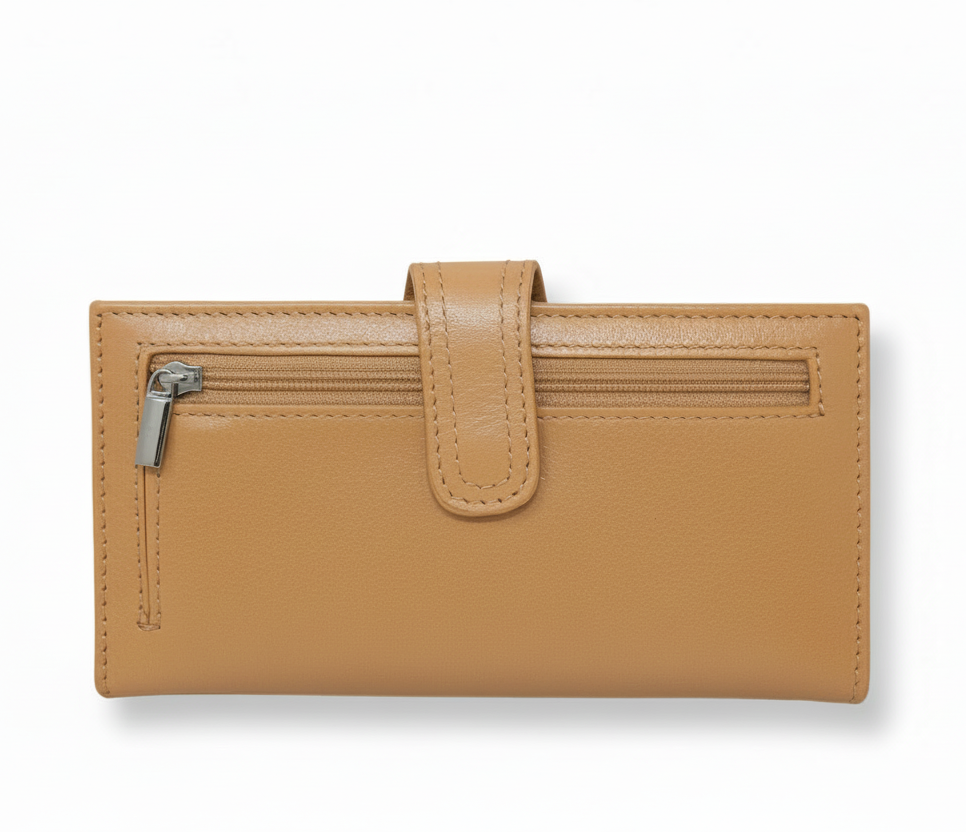 Petit Portefeuille en cuir véritable Tan, Denise