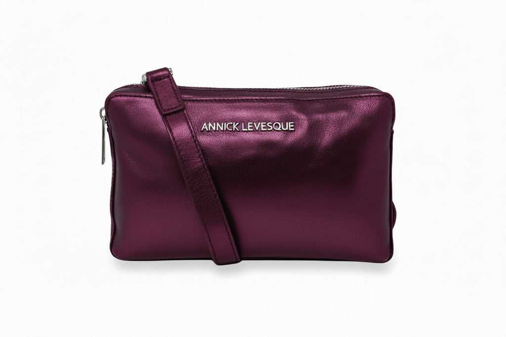 Petit sac bandoulière en cuir aubergine - Annie
